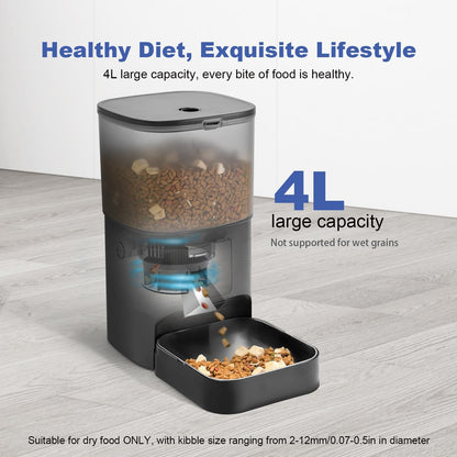 Automatic Cat Feeder, 4L Cat Food Dispenser with 10s Voice Recorder, Pet Feeder up to 8 Meals per Day, Timed Dog Feeder with Dry Food Sealed Ring