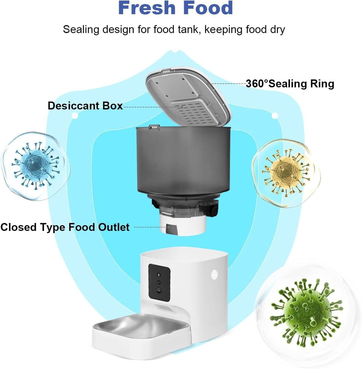 Automatic Cat Feeder, 4L Cat Food Dispenser with 10s Voice Recorder, Pet Feeder up to 8 Meals per Day, Timed Dog Feeder with Dry Food Sealed Ring