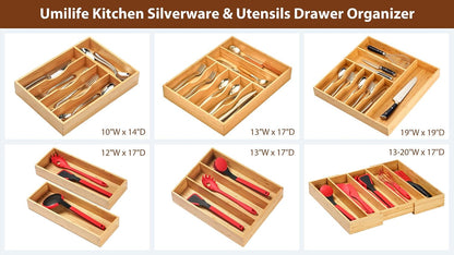 Bamboo Kitchen Drawer Organizer, 7 Inch Silverware Utensils Tray Holder for Small Drawer, Wood Caddy for Flatware Cutlery Knives