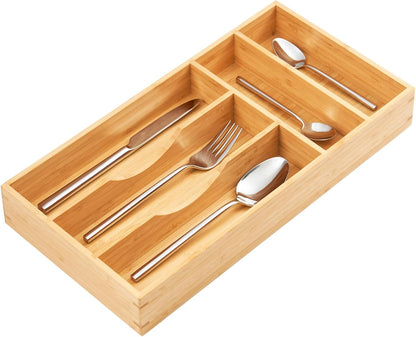 Bamboo Kitchen Drawer Organizer, 7 Inch Silverware Utensils Tray Holder for Small Drawer, Wood Caddy for Flatware Cutlery Knives