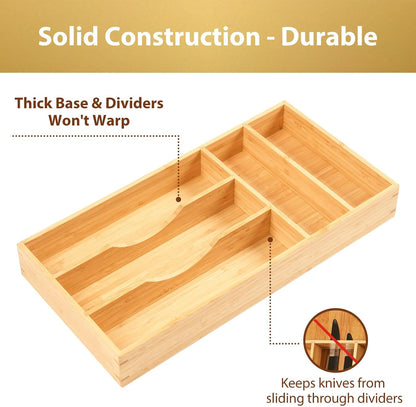 Bamboo Kitchen Drawer Organizer, 7 Inch Silverware Utensils Tray Holder for Small Drawer, Wood Caddy for Flatware Cutlery Knives