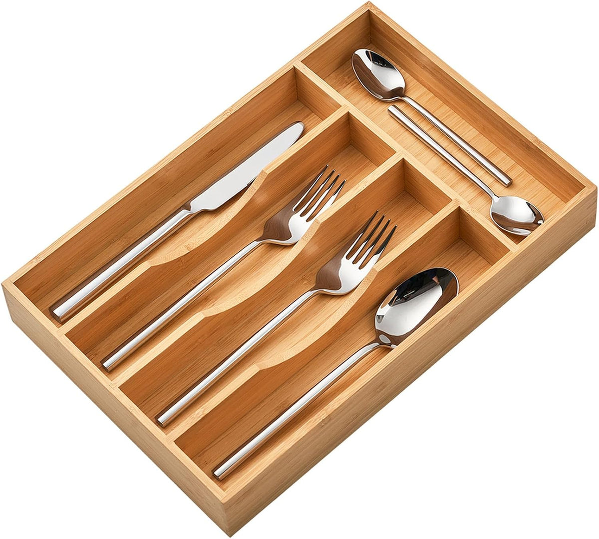Bamboo Kitchen Drawer Organizer, 7 Inch Silverware Utensils Tray Holder for Small Drawer, Wood Caddy for Flatware Cutlery Knives