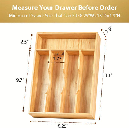 Bamboo Kitchen Drawer Organizer, 7 Inch Silverware Utensils Tray Holder for Small Drawer, Wood Caddy for Flatware Cutlery Knives