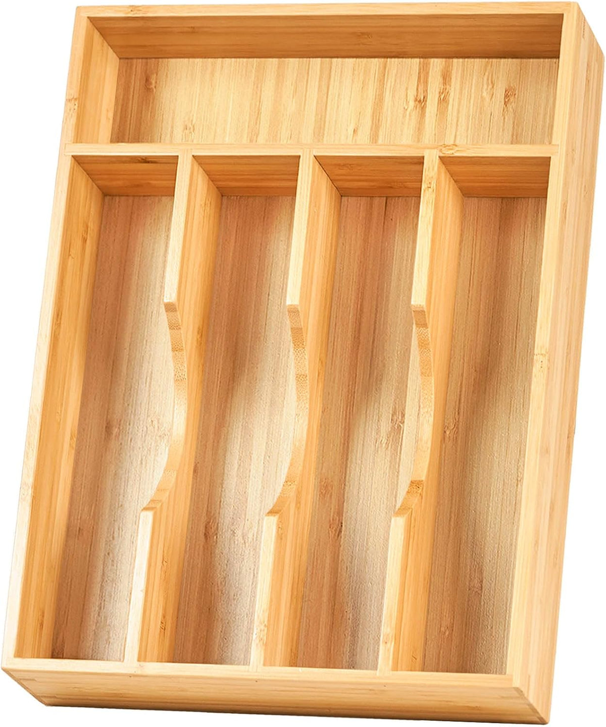 Bamboo Kitchen Drawer Organizer, 7 Inch Silverware Utensils Tray Holder for Small Drawer, Wood Caddy for Flatware Cutlery Knives
