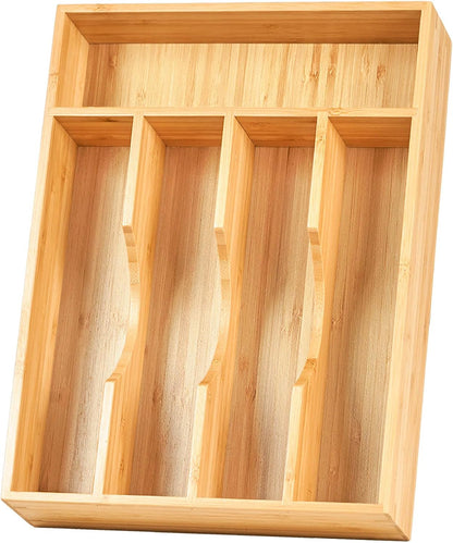 Bamboo Kitchen Drawer Organizer, 7 Inch Silverware Utensils Tray Holder for Small Drawer, Wood Caddy for Flatware Cutlery Knives
