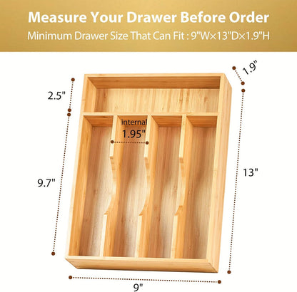 Bamboo Kitchen Drawer Organizer, 7 Inch Silverware Utensils Tray Holder for Small Drawer, Wood Caddy for Flatware Cutlery Knives