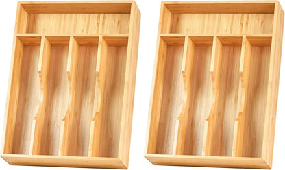 Bamboo Kitchen Drawer Organizer, 7 Inch Silverware Utensils Tray Holder for Small Drawer, Wood Caddy for Flatware Cutlery Knives