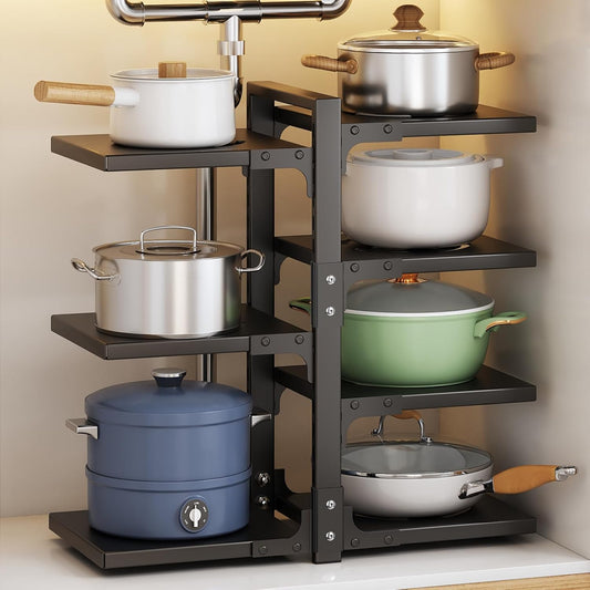 Pot Rack Organizers： 7-Tier Adjustable Heavy Duty Pan Organizer Rack for Cabinet ，Multiple Use Modes，Pot Rack & Pan Rack for Kitchen Counter and Cabinet