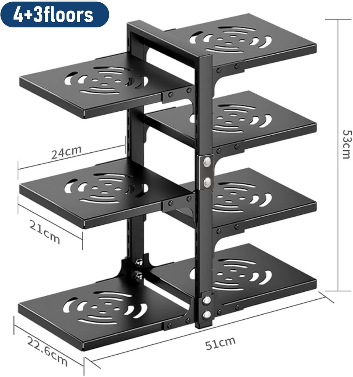 Pot Rack Organizers： 7-Tier Adjustable Heavy Duty Pan Organizer Rack for Cabinet ，Multiple Use Modes，Pot Rack & Pan Rack for Kitchen Counter and Cabinet
