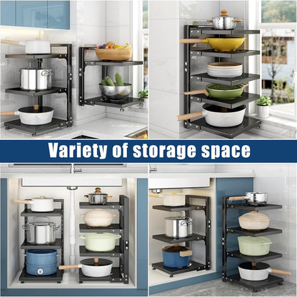 Pot Rack Organizers： 7-Tier Adjustable Heavy Duty Pan Organizer Rack for Cabinet ，Multiple Use Modes，Pot Rack & Pan Rack for Kitchen Counter and Cabinet