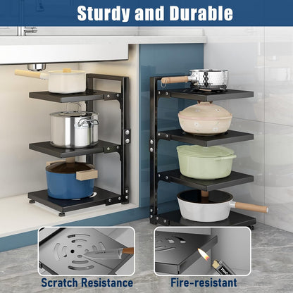 Pot Rack Organizers： 7-Tier Adjustable Heavy Duty Pan Organizer Rack for Cabinet ，Multiple Use Modes，Pot Rack & Pan Rack for Kitchen Counter and Cabinet