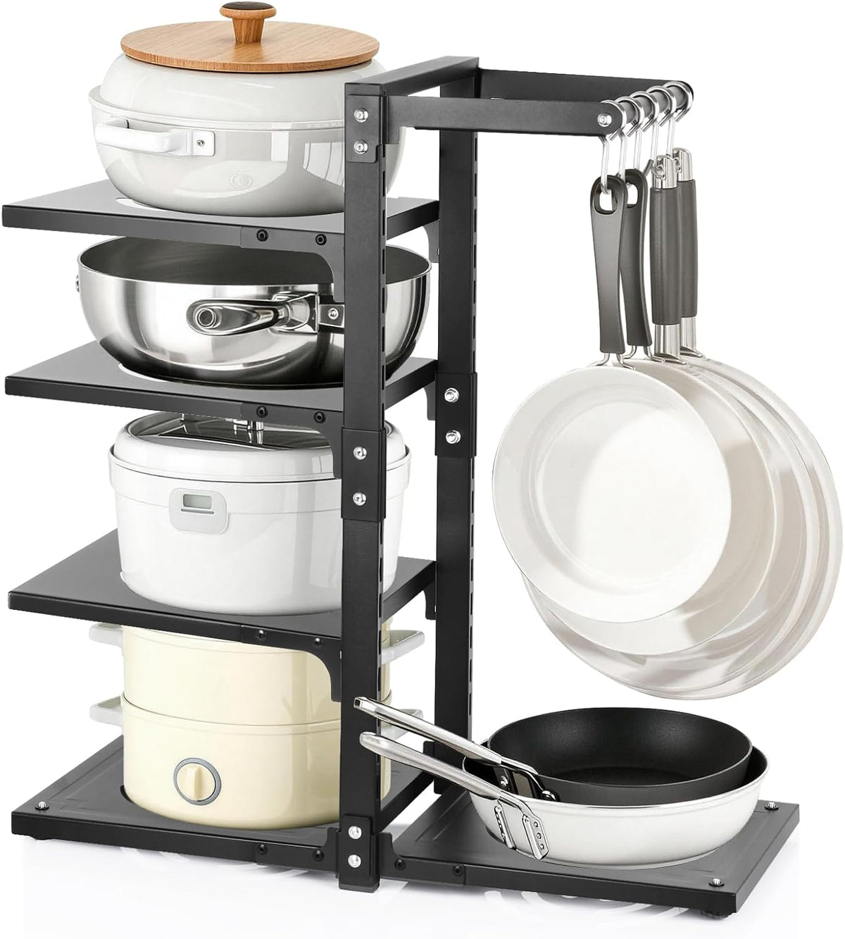 Pot Rack Organizers： 7-Tier Adjustable Heavy Duty Pan Organizer Rack for Cabinet ，Multiple Use Modes，Pot Rack & Pan Rack for Kitchen Counter and Cabinet