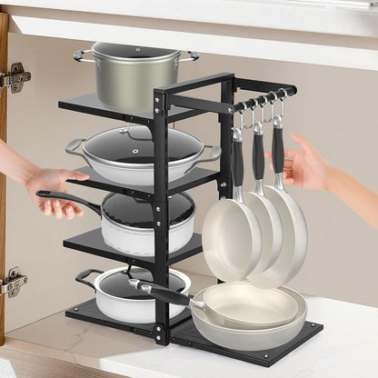 Pot Rack Organizers： 7-Tier Adjustable Heavy Duty Pan Organizer Rack for Cabinet ，Multiple Use Modes，Pot Rack & Pan Rack for Kitchen Counter and Cabinet