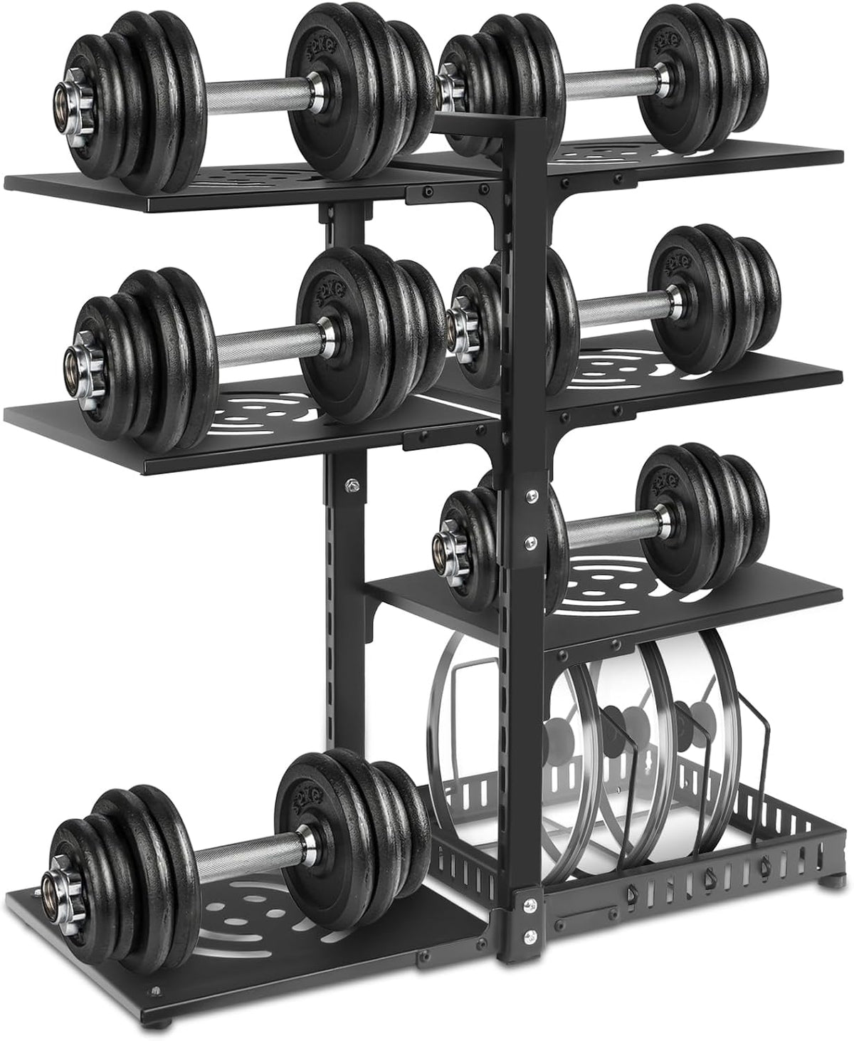 Pot Rack Organizers： 7-Tier Adjustable Heavy Duty Pan Organizer Rack for Cabinet ，Multiple Use Modes，Pot Rack & Pan Rack for Kitchen Counter and Cabinet