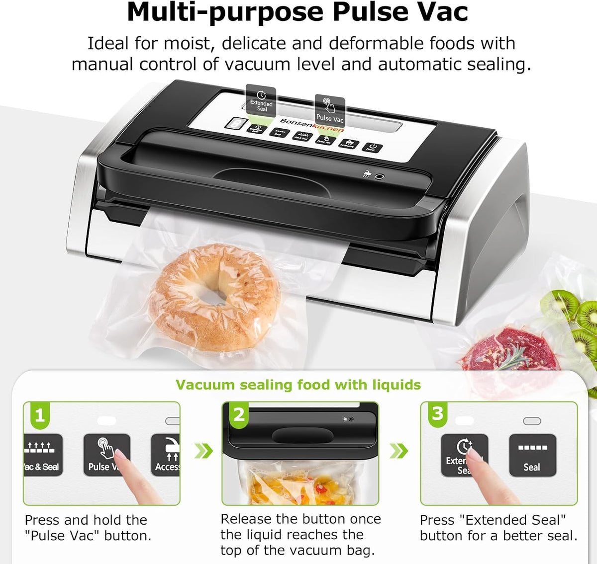 Vacuum Sealer with Easy Handle Design,1 Bag Roll & 10 Bags
