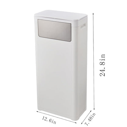 Bathroom Trash Can with Lid,Skinny 6 Gallon,White