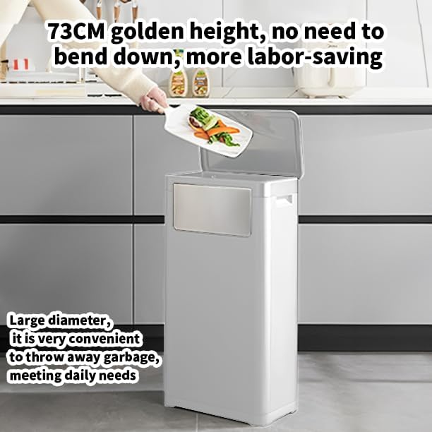 Bathroom Trash Can with Lid,Skinny 6 Gallon,White