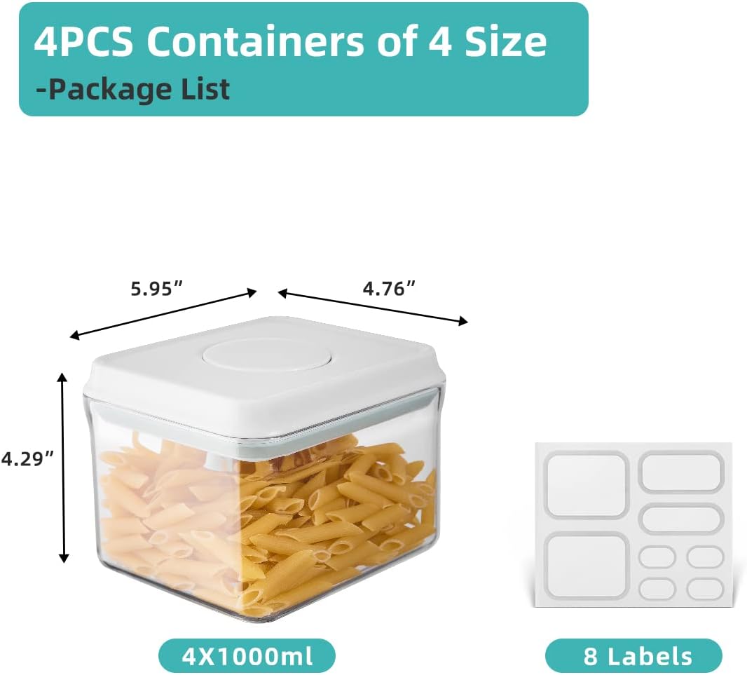 Airtight Pop Food Storage Container with Lid & 130ml Scoop, 4L/4.2qt BPA-Free Cereal, Rice, Flour, Pasta & Snack Container, Stackable & Durable,Kitchen Pantry Organizer