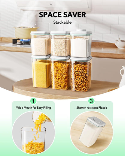 Airtight Pop Food Storage Container with Lid & 130ml Scoop, 4L/4.2qt BPA-Free Cereal, Rice, Flour, Pasta & Snack Container, Stackable & Durable,Kitchen Pantry Organizer