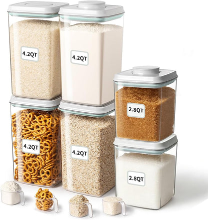 Airtight Pop Food Storage Container with Lid & 130ml Scoop, 4L/4.2qt BPA-Free Cereal, Rice, Flour, Pasta & Snack Container, Stackable & Durable,Kitchen Pantry Organizer