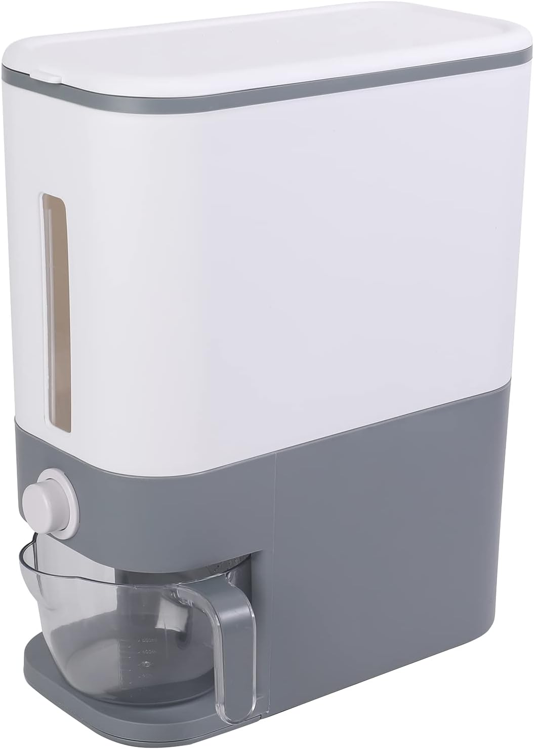 11 Lbs Rice Container with Measuring Cup, White and Grey | Large Grain Container Storage, With Lid, For Rice, Corn, Cereal,Grain,Soybean & Oatmeal Measuring Cylinder, Moisture Proof