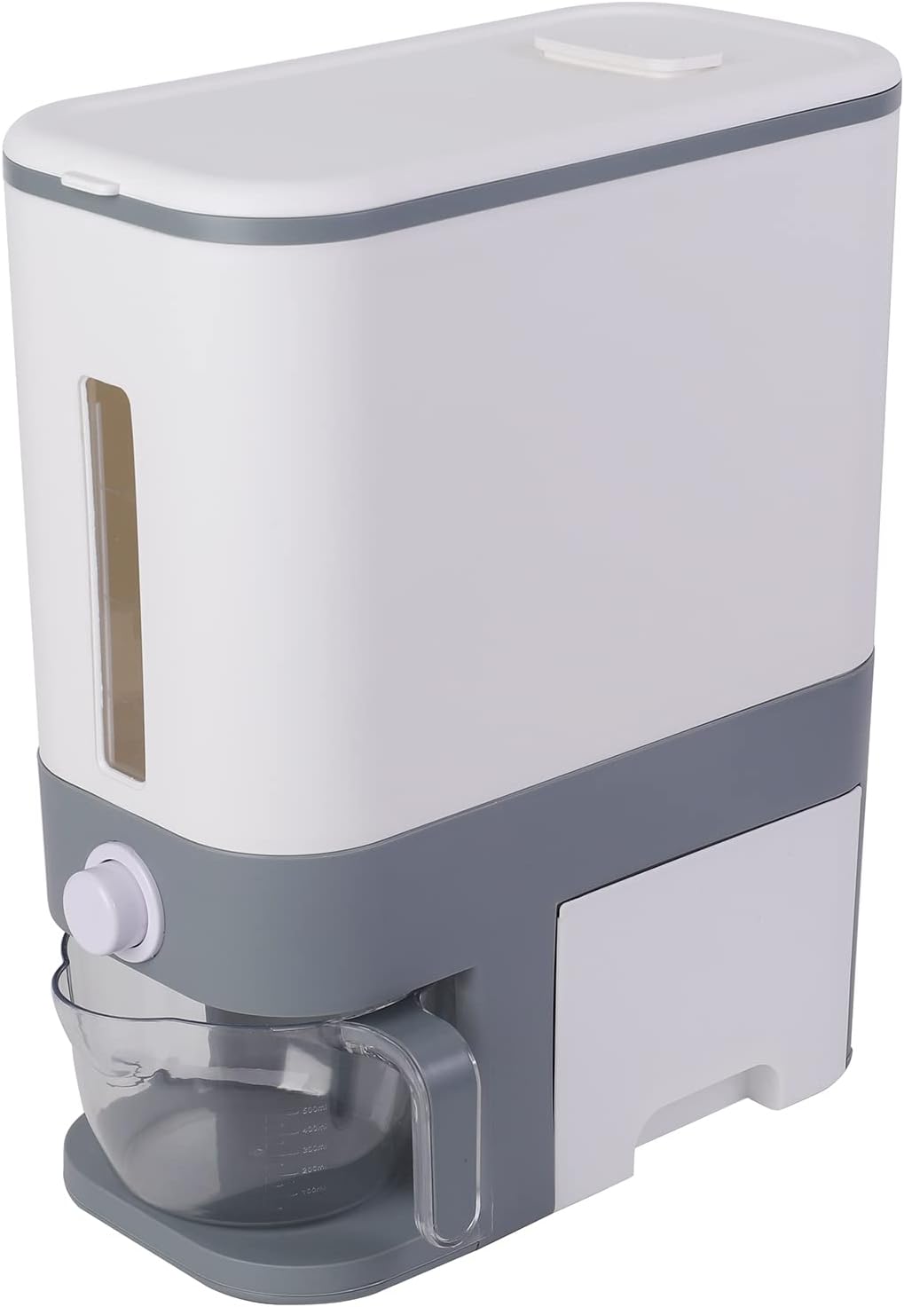 11 Lbs Rice Container with Measuring Cup, White and Grey | Large Grain Container Storage, With Lid, For Rice, Corn, Cereal,Grain,Soybean & Oatmeal Measuring Cylinder, Moisture Proof