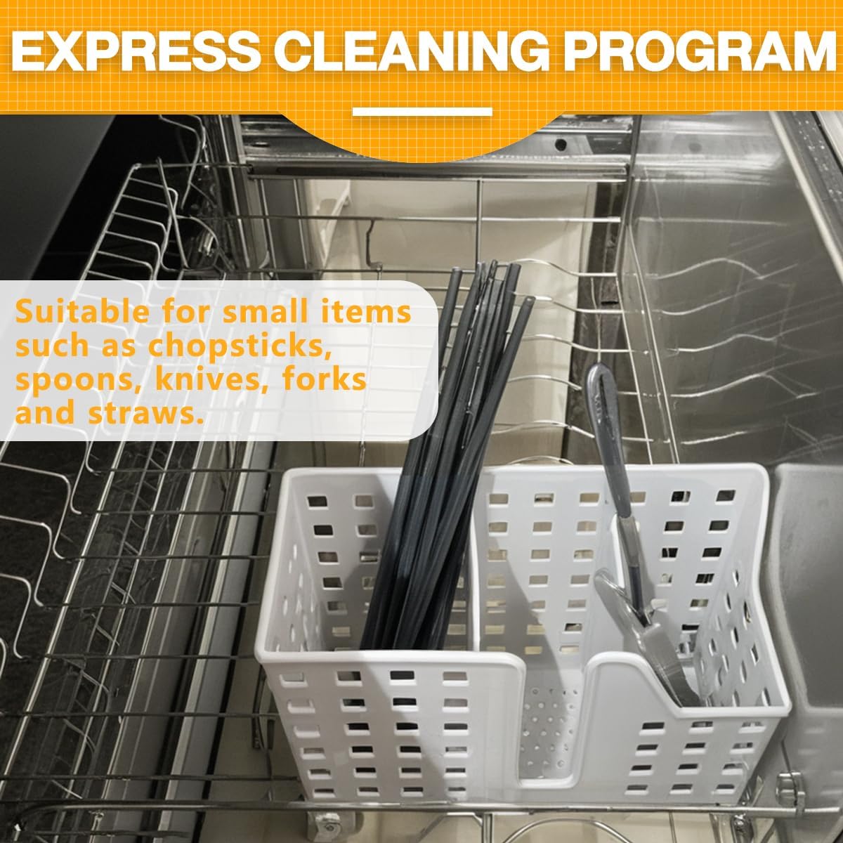 Dishwasher Basket, Dishwasher Basket for Small ltems, Chopstick & Straw, Universal Utensil Chopstick Holder for Washing, Drying & Storing
