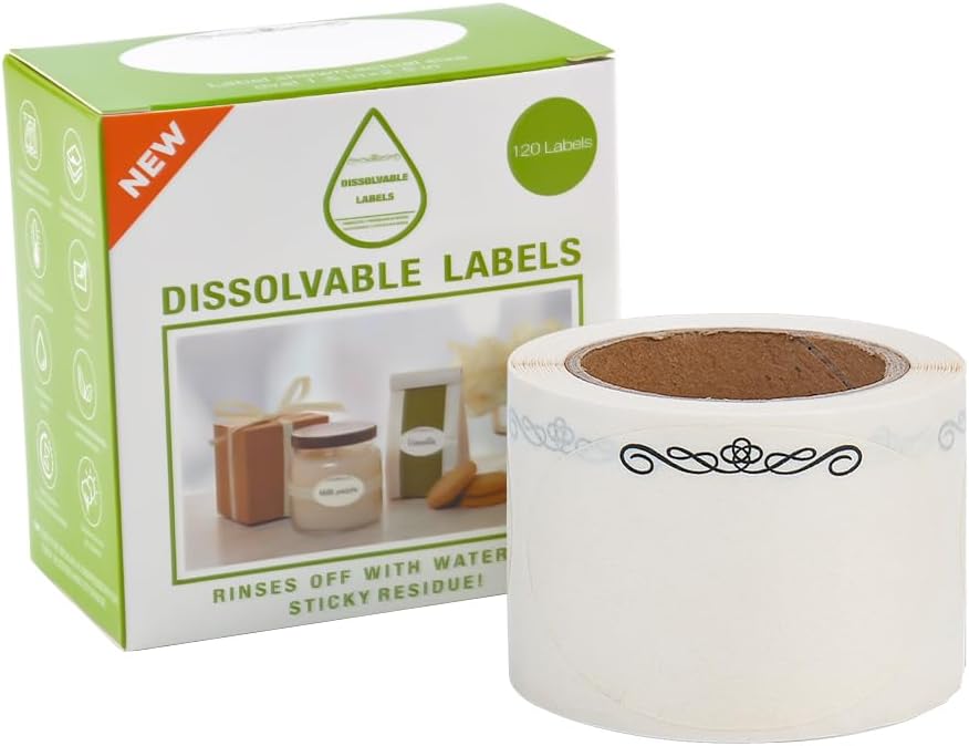 120 Stickers Dissolvable Food Labels for Containers 1 1/2" x 2 1/2" Canning Labels for Jars (Roll of 120) (1 Rolls)