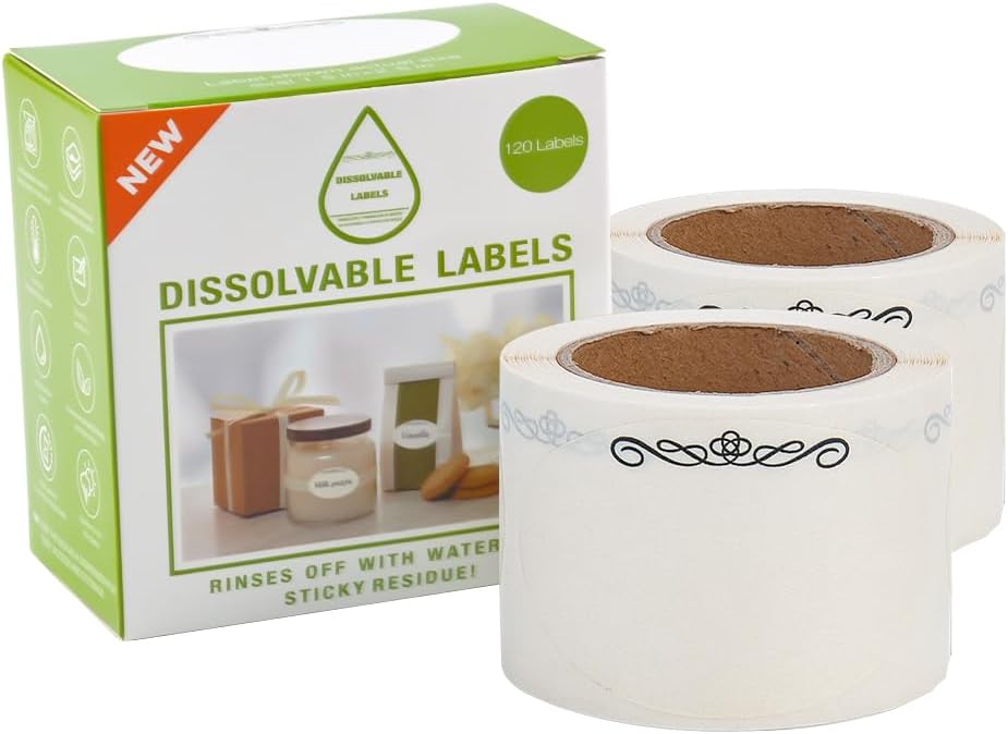 120 Stickers Dissolvable Food Labels for Containers 1 1/2" x 2 1/2" Canning Labels for Jars (Roll of 120) (1 Rolls)