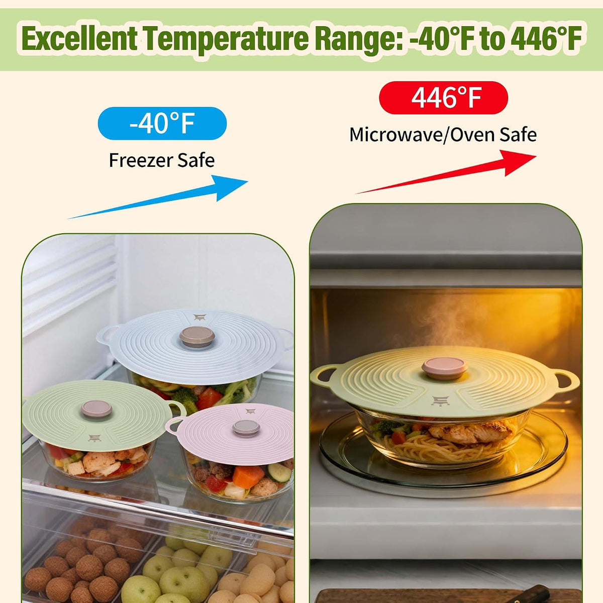 Silicone Lids for Bowl 8 Pack, Microwave Splatter Cover with 6 Sizes Reusable Heat Resistant Lids Fits Cups, Bowls, Plates, Pots, Pans, Skillets, Stove Top, Oven, Fridge Dishwasher Safe