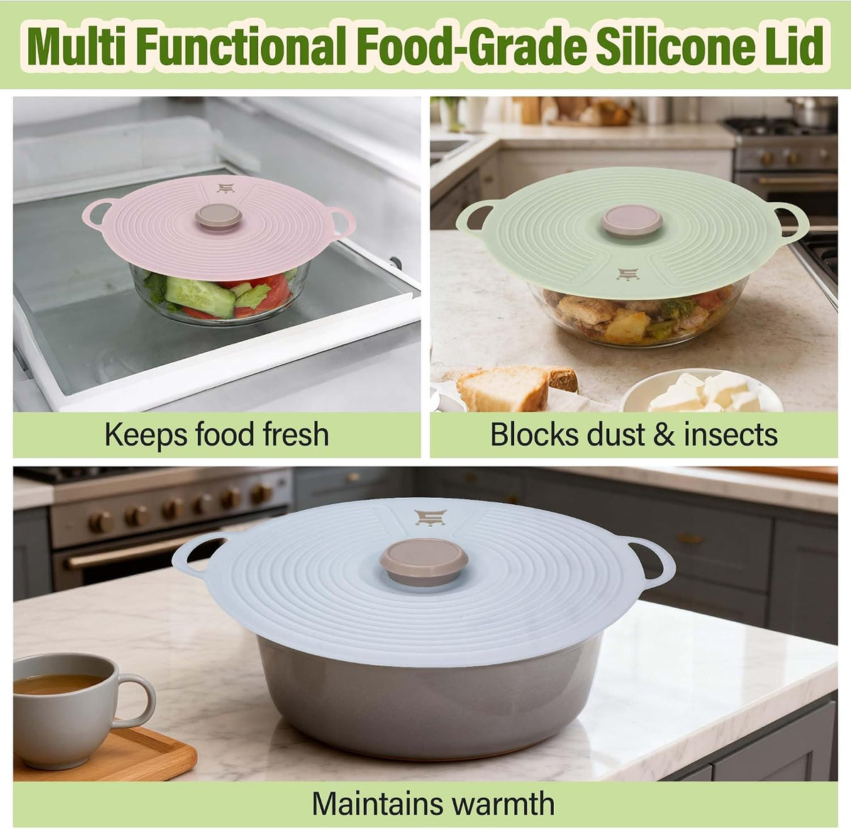 Silicone Lids for Bowl 8 Pack, Microwave Splatter Cover with 6 Sizes Reusable Heat Resistant Lids Fits Cups, Bowls, Plates, Pots, Pans, Skillets, Stove Top, Oven, Fridge Dishwasher Safe