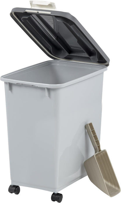Dog Food Storage Container, Up to 30 lbs, Gray/Dark Gray | Made in the USA, Comes w/ Wheels & 2-Cup Scoop, Airtight Seal, BPA-Free, Kibbles, Bird Seed, Cat food, Cat Litter, Pellets