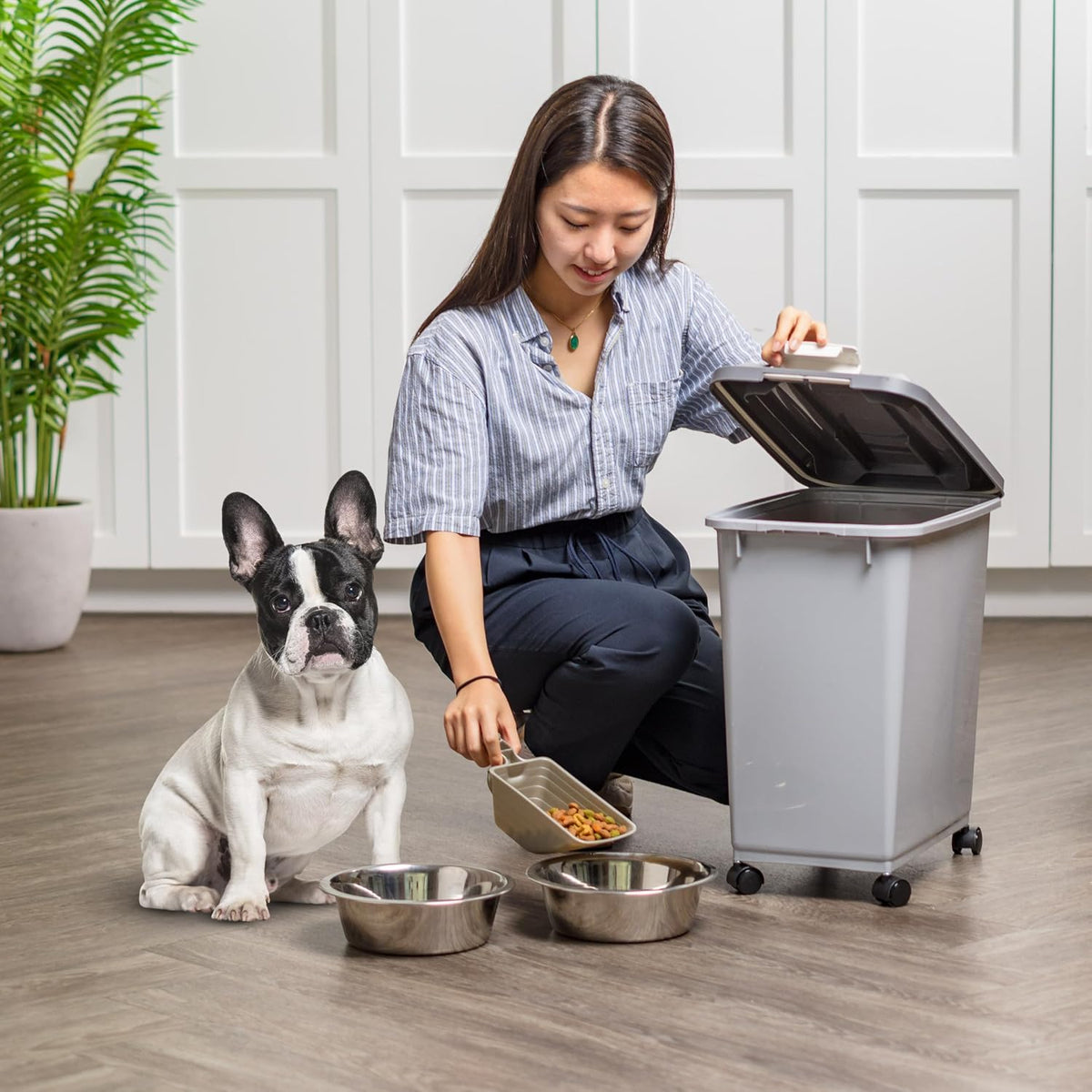 Dog Food Storage Container, Up to 30 lbs, Gray/Dark Gray | Made in the USA, Comes w/ Wheels & 2-Cup Scoop, Airtight Seal, BPA-Free, Kibbles, Bird Seed, Cat food, Cat Litter, Pellets