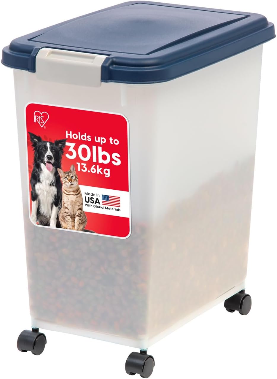 Dog Food Storage Container, Up to 30 lbs, Gray/Dark Gray | Made in the USA, Comes w/ Wheels & 2-Cup Scoop, Airtight Seal, BPA-Free, Kibbles, Bird Seed, Cat food, Cat Litter, Pellets