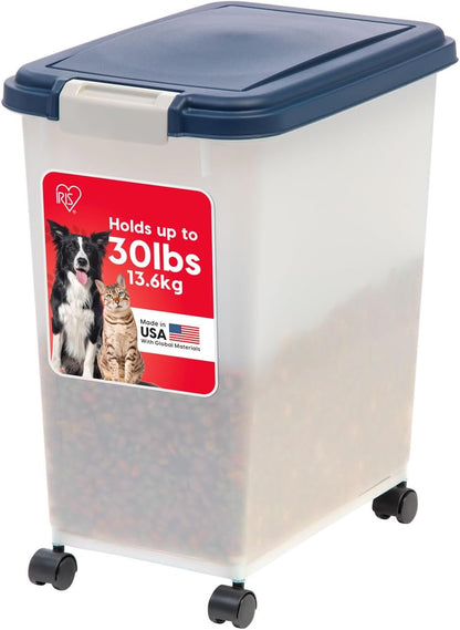 Dog Food Storage Container, Up to 30 lbs, Gray/Dark Gray | Made in the USA, Comes w/ Wheels & 2-Cup Scoop, Airtight Seal, BPA-Free, Kibbles, Bird Seed, Cat food, Cat Litter, Pellets