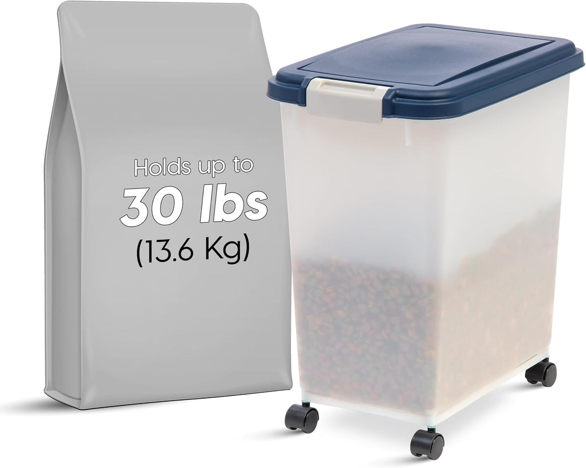 Dog Food Storage Container, Up to 30 lbs, Gray/Dark Gray | Made in the USA, Comes w/ Wheels & 2-Cup Scoop, Airtight Seal, BPA-Free, Kibbles, Bird Seed, Cat food, Cat Litter, Pellets