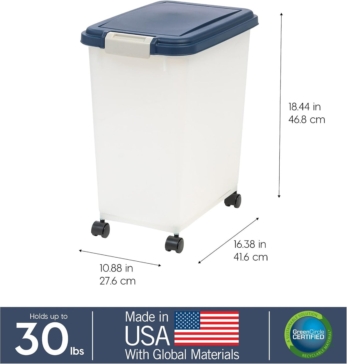 Dog Food Storage Container, Up to 30 lbs, Gray/Dark Gray | Made in the USA, Comes w/ Wheels & 2-Cup Scoop, Airtight Seal, BPA-Free, Kibbles, Bird Seed, Cat food, Cat Litter, Pellets