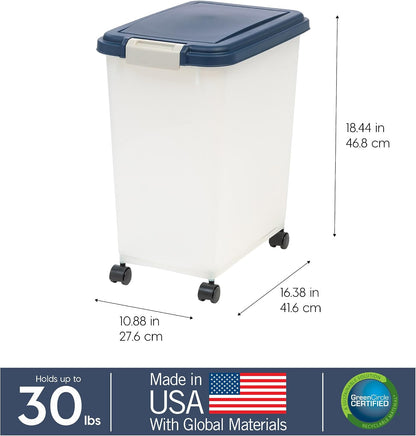 Dog Food Storage Container, Up to 30 lbs, Gray/Dark Gray | Made in the USA, Comes w/ Wheels & 2-Cup Scoop, Airtight Seal, BPA-Free, Kibbles, Bird Seed, Cat food, Cat Litter, Pellets