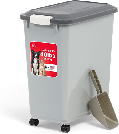 Dog Food Storage Container, Up to 30 lbs, Gray/Dark Gray | Made in the USA, Comes w/ Wheels & 2-Cup Scoop, Airtight Seal, BPA-Free, Kibbles, Bird Seed, Cat food, Cat Litter, Pellets