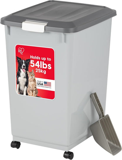 Dog Food Storage Container, Up to 30 lbs, Gray/Dark Gray | Made in the USA, Comes w/ Wheels & 2-Cup Scoop, Airtight Seal, BPA-Free, Kibbles, Bird Seed, Cat food, Cat Litter, Pellets