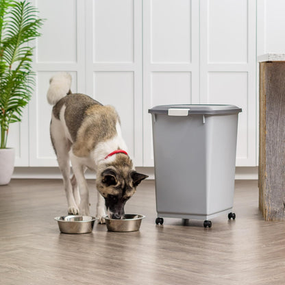 Dog Food Storage Container, Up to 30 lbs, Gray/Dark Gray | Made in the USA, Comes w/ Wheels & 2-Cup Scoop, Airtight Seal, BPA-Free, Kibbles, Bird Seed, Cat food, Cat Litter, Pellets
