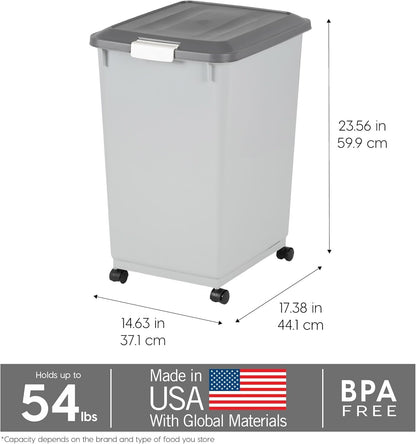 Dog Food Storage Container, Up to 30 lbs, Gray/Dark Gray | Made in the USA, Comes w/ Wheels & 2-Cup Scoop, Airtight Seal, BPA-Free, Kibbles, Bird Seed, Cat food, Cat Litter, Pellets