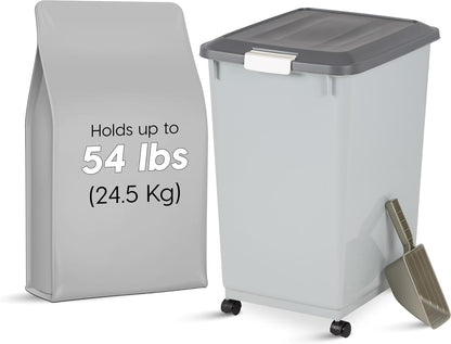 Dog Food Storage Container, Up to 30 lbs, Gray/Dark Gray | Made in the USA, Comes w/ Wheels & 2-Cup Scoop, Airtight Seal, BPA-Free, Kibbles, Bird Seed, Cat food, Cat Litter, Pellets