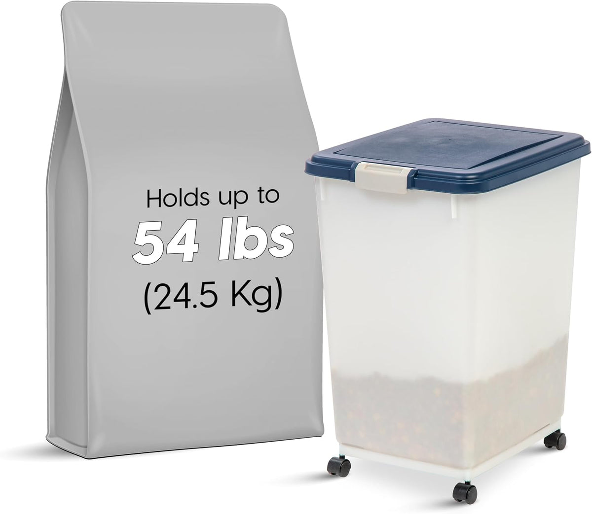 Dog Food Storage Container, Up to 30 lbs, Gray/Dark Gray | Made in the USA, Comes w/ Wheels & 2-Cup Scoop, Airtight Seal, BPA-Free, Kibbles, Bird Seed, Cat food, Cat Litter, Pellets