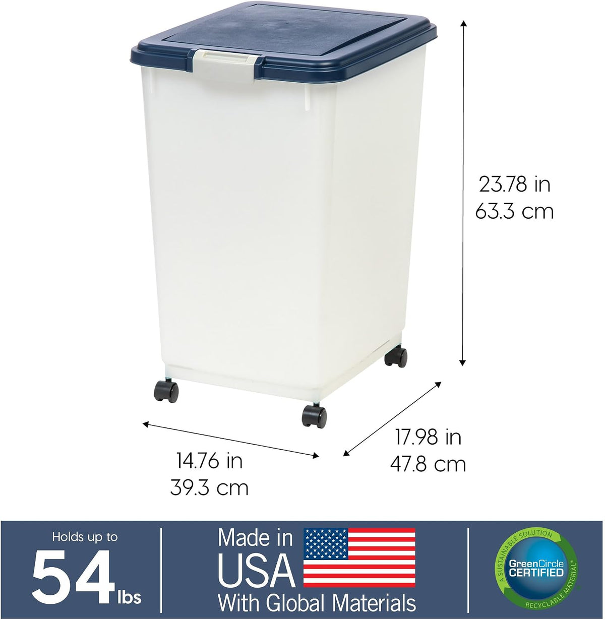Dog Food Storage Container, Up to 30 lbs, Gray/Dark Gray | Made in the USA, Comes w/ Wheels & 2-Cup Scoop, Airtight Seal, BPA-Free, Kibbles, Bird Seed, Cat food, Cat Litter, Pellets
