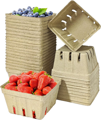 30 Pack Natural Pulp Fiber Berry Basket,Small Molded Produce Vented Basket
