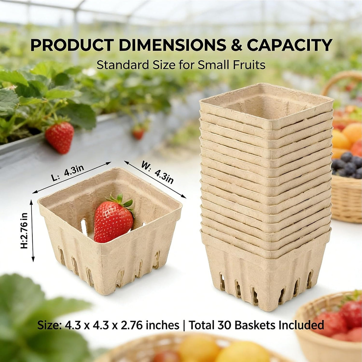 30 Pack Natural Pulp Fiber Berry Basket,Small Molded Produce Vented Basket