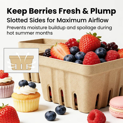 30 Pack Natural Pulp Fiber Berry Basket,Small Molded Produce Vented Basket