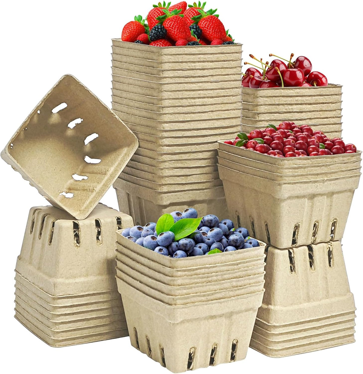 30 Pack Natural Pulp Fiber Berry Basket,Small Molded Produce Vented Basket