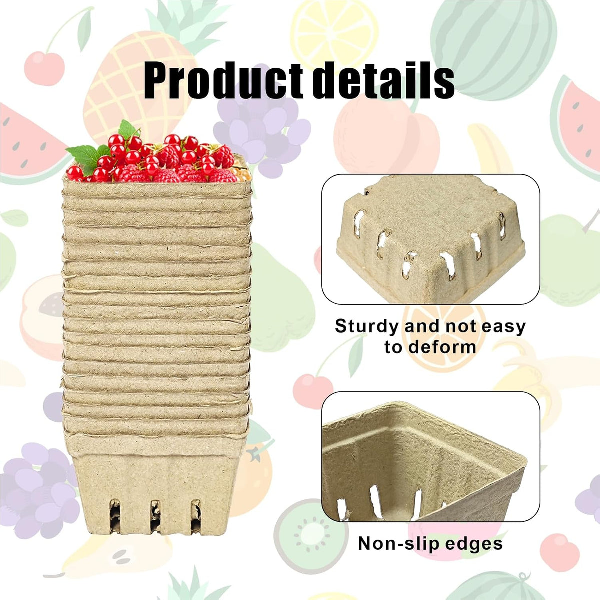 30 Pack Natural Pulp Fiber Berry Basket,Small Molded Produce Vented Basket